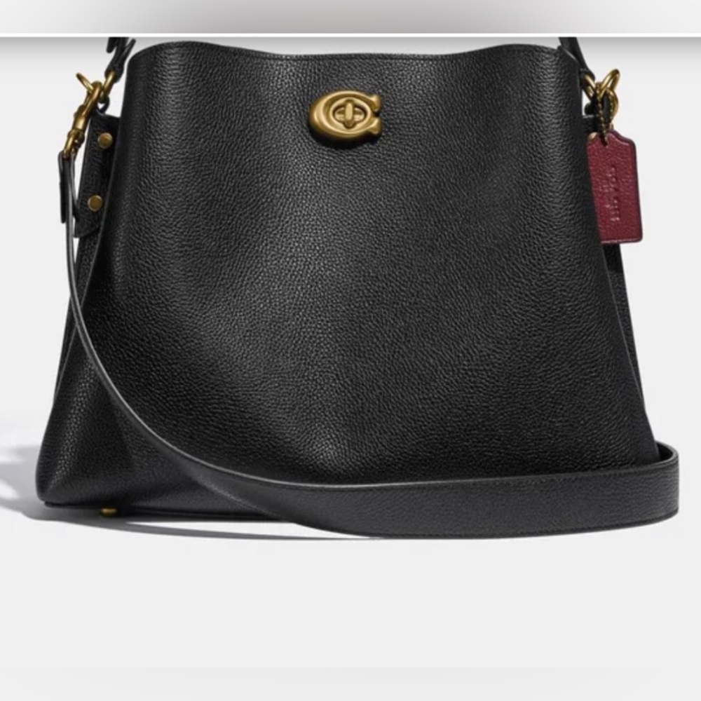 Coach Willow Black Pebbled Leather Shoulder Bag with Gold Hardware